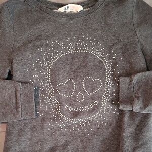 H&M Charcoal Kids Sweatshirt with Heart-Eyed Skull
